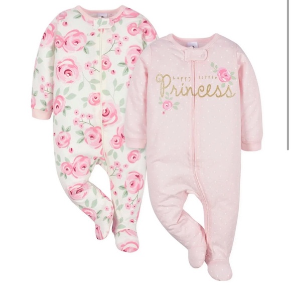 Gerber Other - Gerber Baby Girl’s Floral & Princess Polka Dot Sleep N Play (2 Pack)